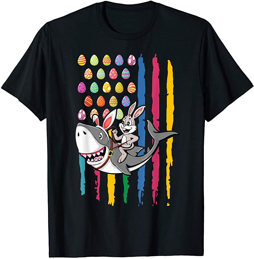 USA Flag Easter Egg Bunny Shark Funny Easter Holiday T-Shirt