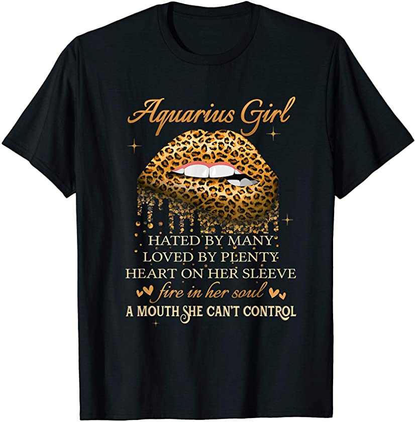 Aquarius Girl Birthday Gifts Funny Leopard Sexy Lip T-Shirt