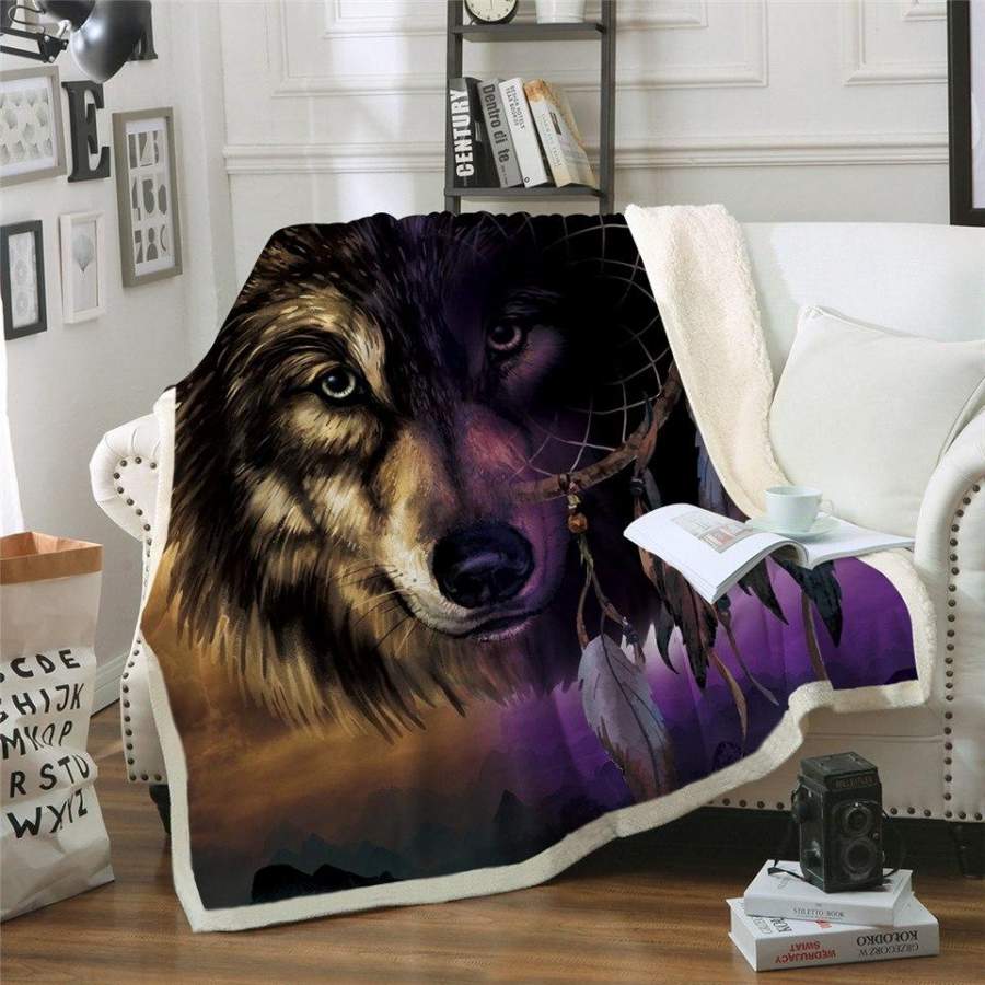 Wolf Dreamcatcher Sherpa Blanket