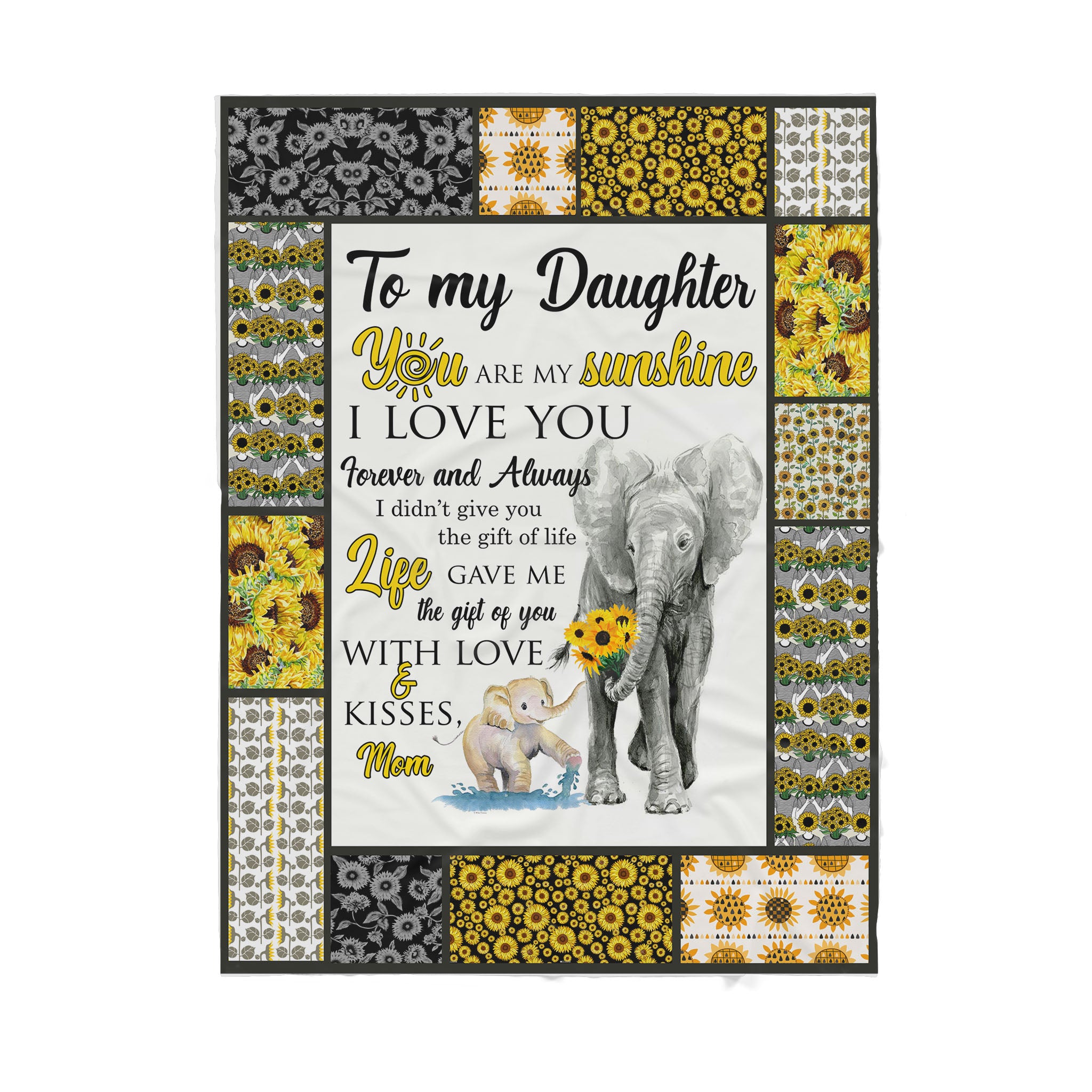 To My Daughter Elephant & Sunflower The Gift Of You Gift From Mom – Sherpa Blanket