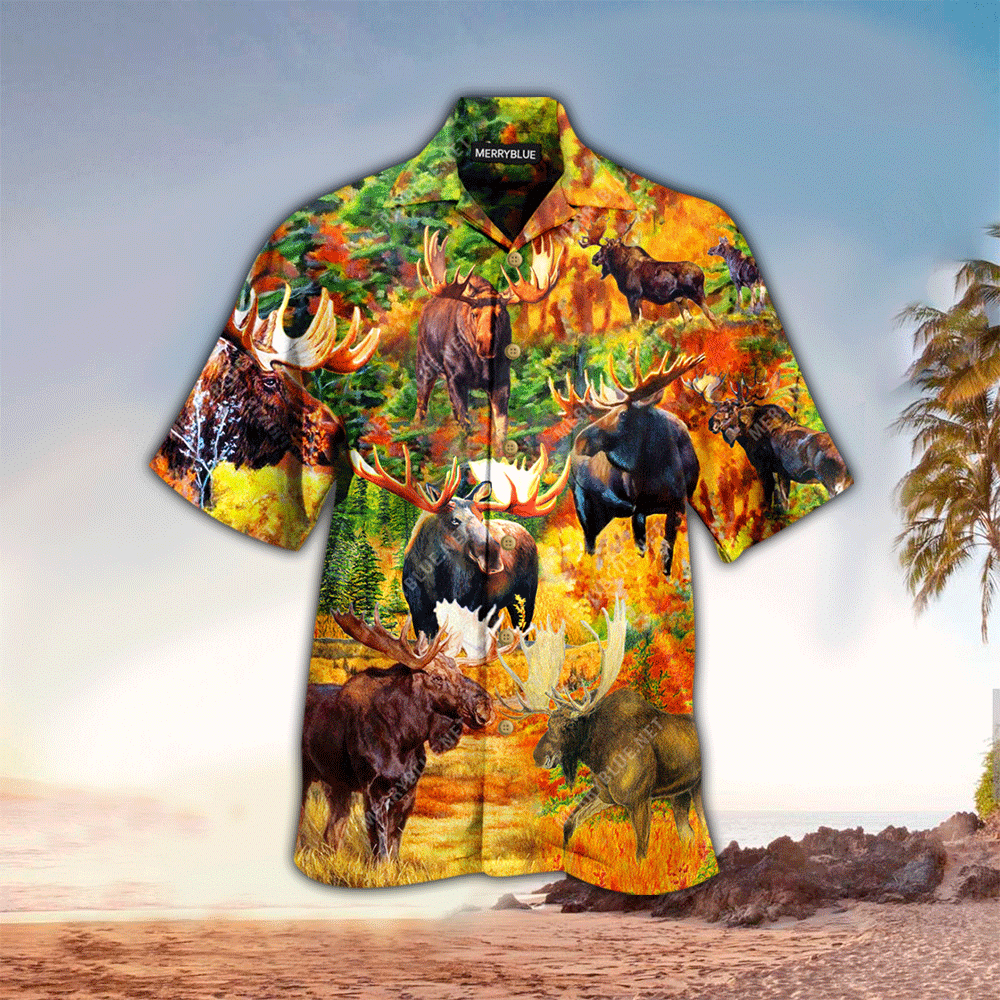 Herd Of Moose In Fall Unisex Hawaii Shirt Aloha Ha60184