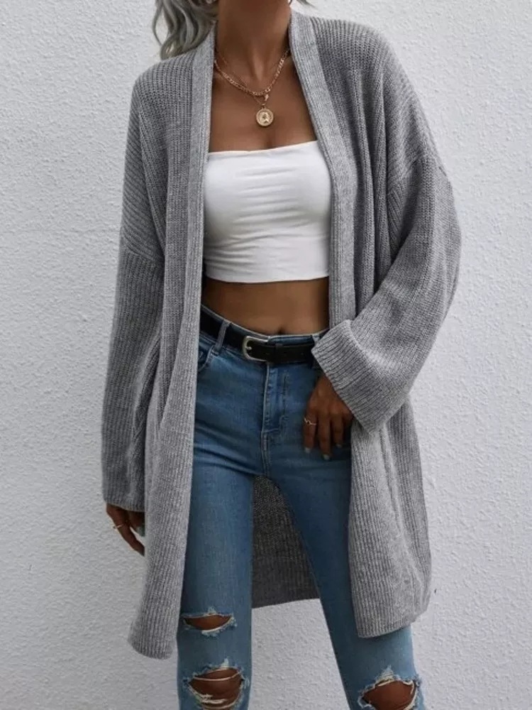 Women long Sweater Coat 2022 Autumn Winter Long Sleeve Loose Knitted Crop Tops Solid Color Sexy Cardigan Sweaters Tops alx