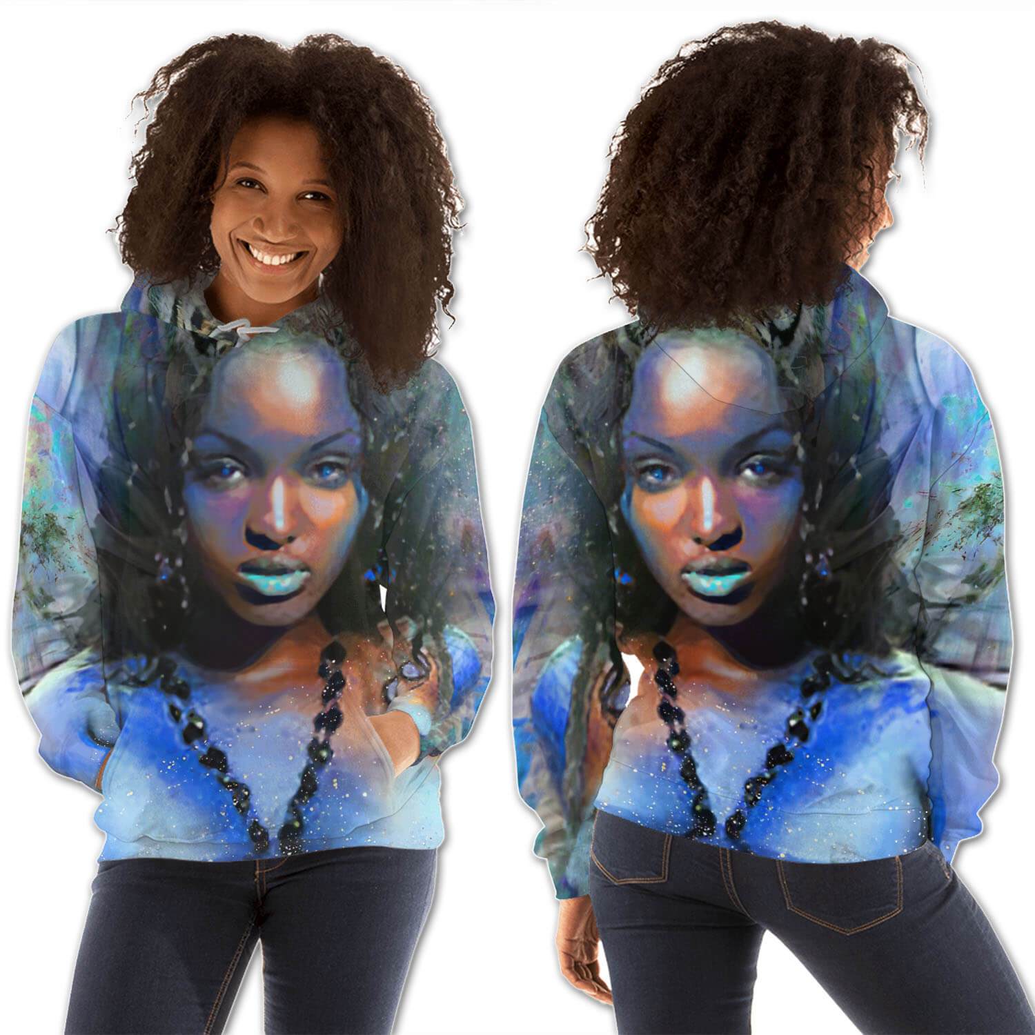 African American Hoodies Cute Afro Girl All Over Print Womens Hooded Sweatshirt Modern Afrocentric Clothing BPS31543