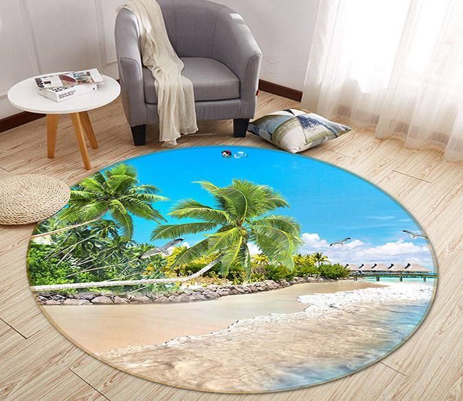 3D Beach Coconut 027 Round Rug – Round Carpet Home Decor