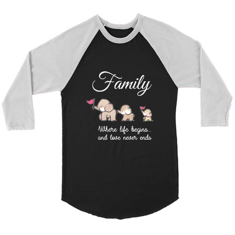 Family Where Life Begins And Love Never Ends, Elephant Lover Funny B – Canvas 3/4 Raglan Shirt