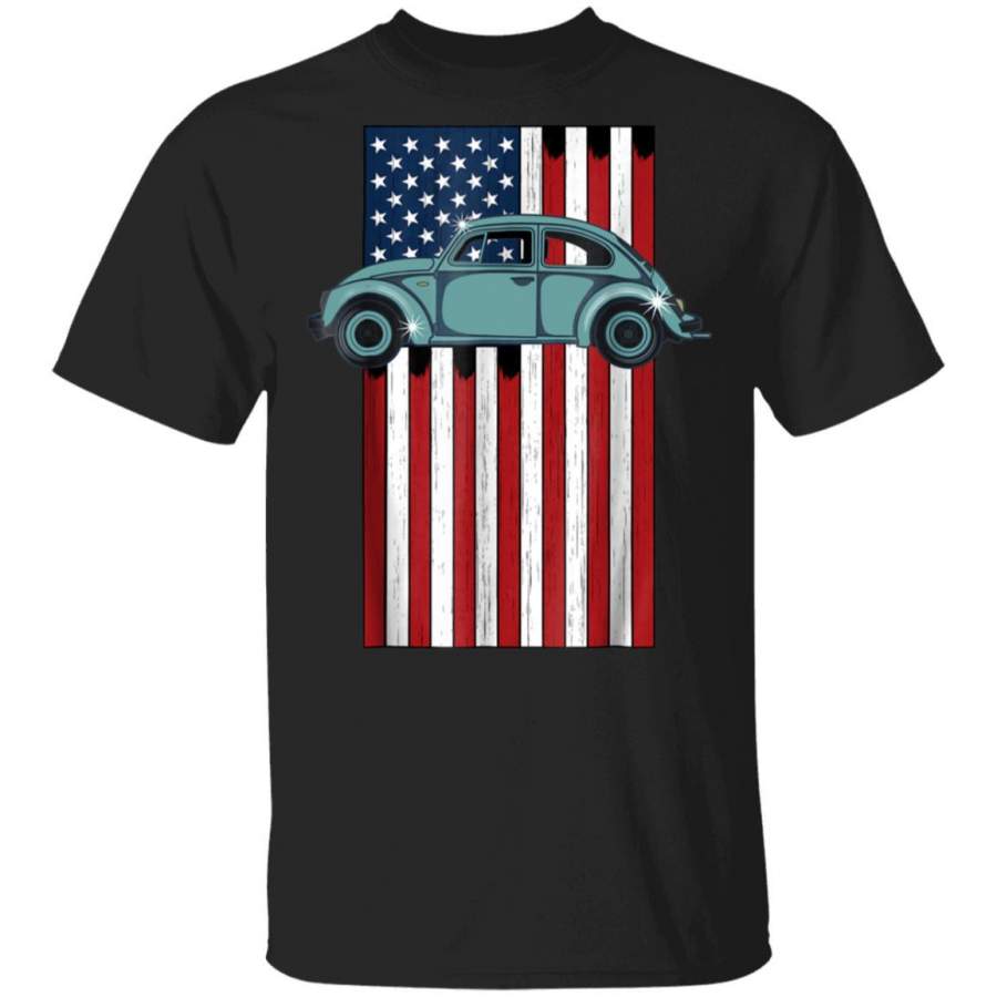 Vintage Hippie Retro Punch Bug Beetle Car USA Flag T-Shirt