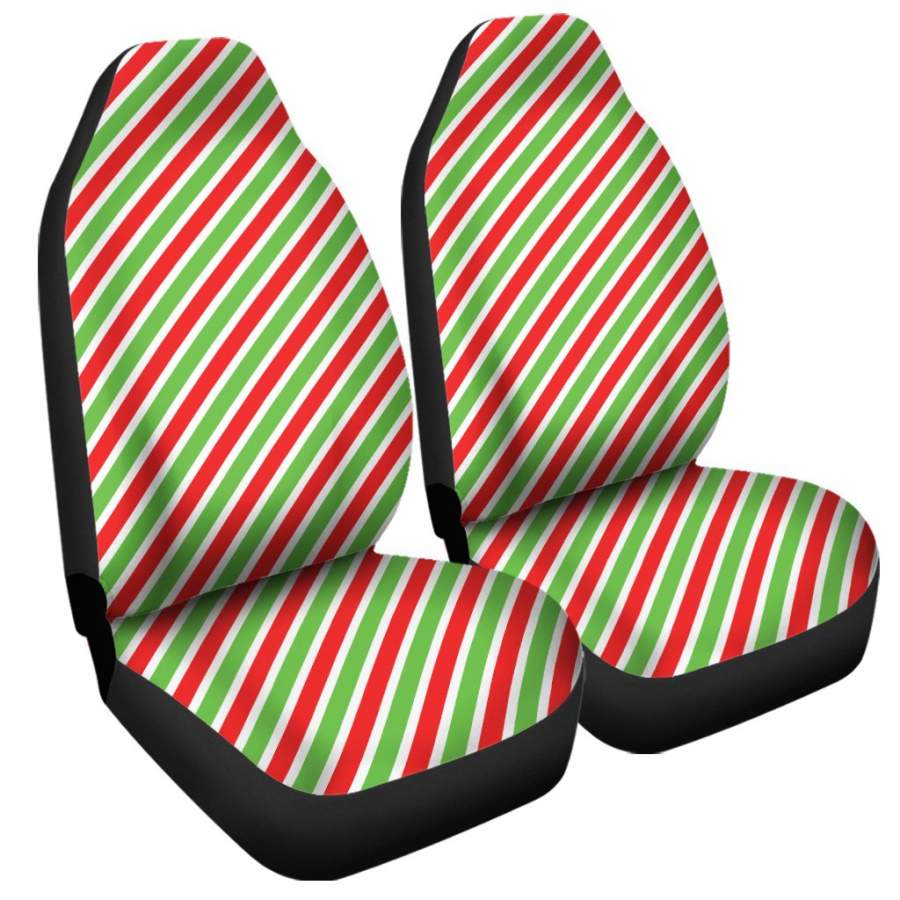 Red Green And White Candy Cane Print Universal Fit Car Seat Covers