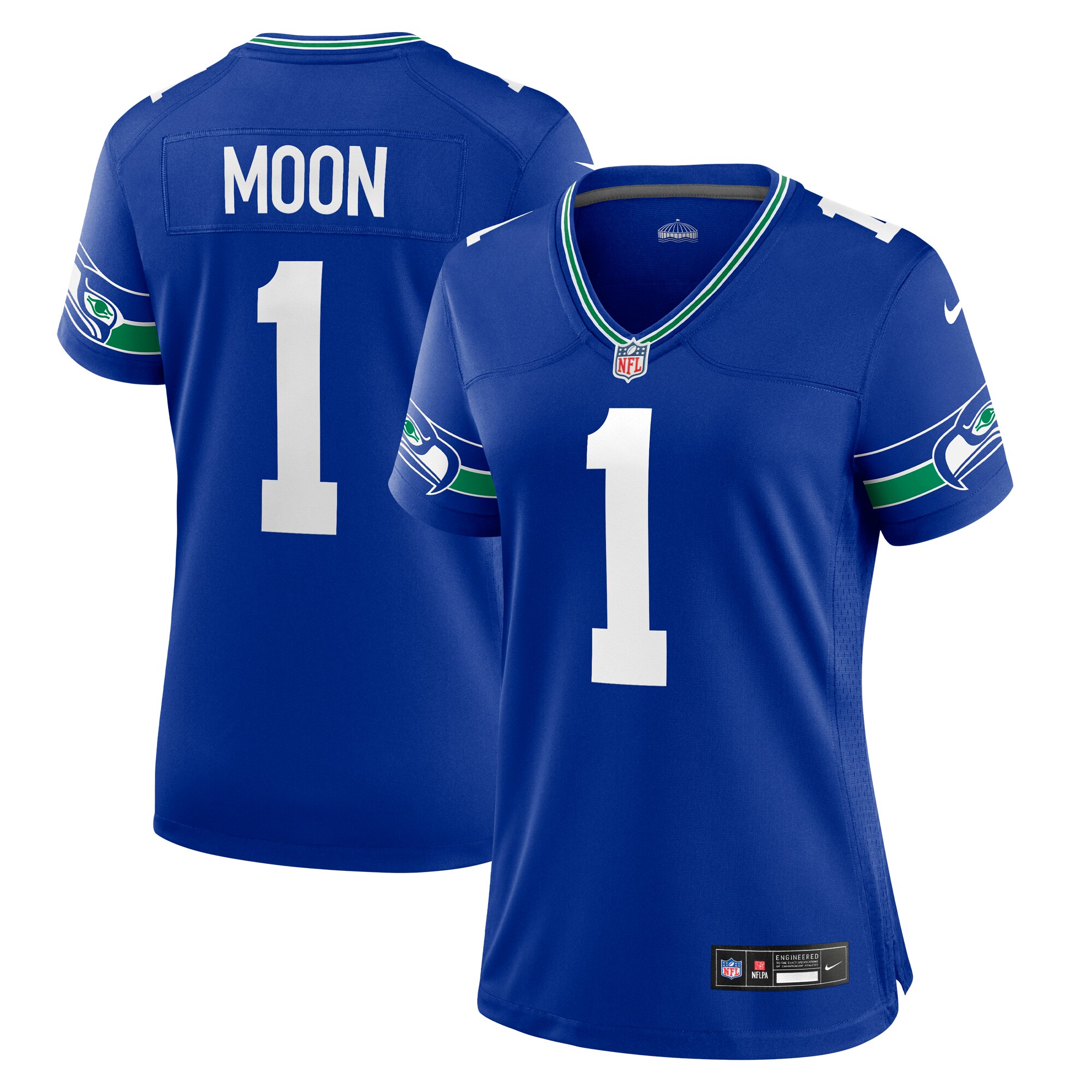 Women’s Seattle Seahawks Warren Moon Royal Throwback Retired Player Game Jersey