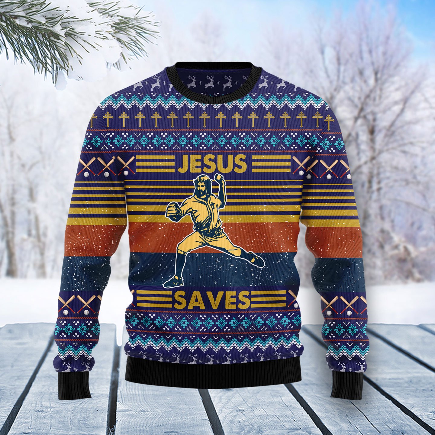 Baseball Jesus Save T1811 Ugly Christmas Sweater unisex womens & mens, couples matching, friends, funny family sweater gifts (plus size available)