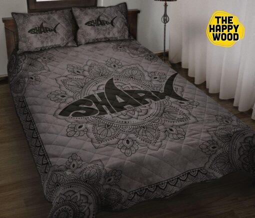 Black Shark Mandala Grey Quilt Bed Set And Pillow Covers