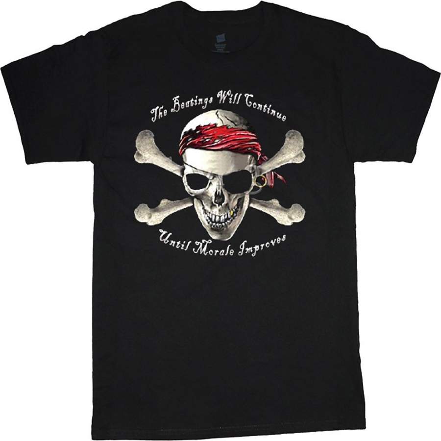 The Beatings Will Continue Until Morale Improves Pirate Funny Mens T-Shirt Fashion Short Sleeved Summer Tee Shirt