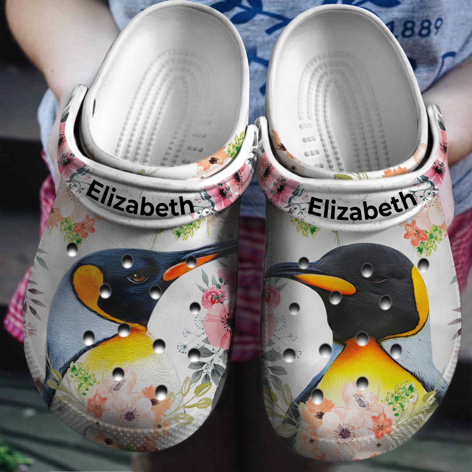 Penguin Flower Personalized Clogs Shoes With Your Name