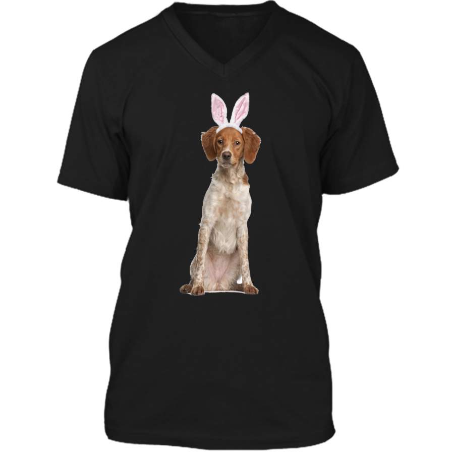 Brittany Wearing Easter Bunny Ears Dog T-Shirt Mens Printed V-Neck T