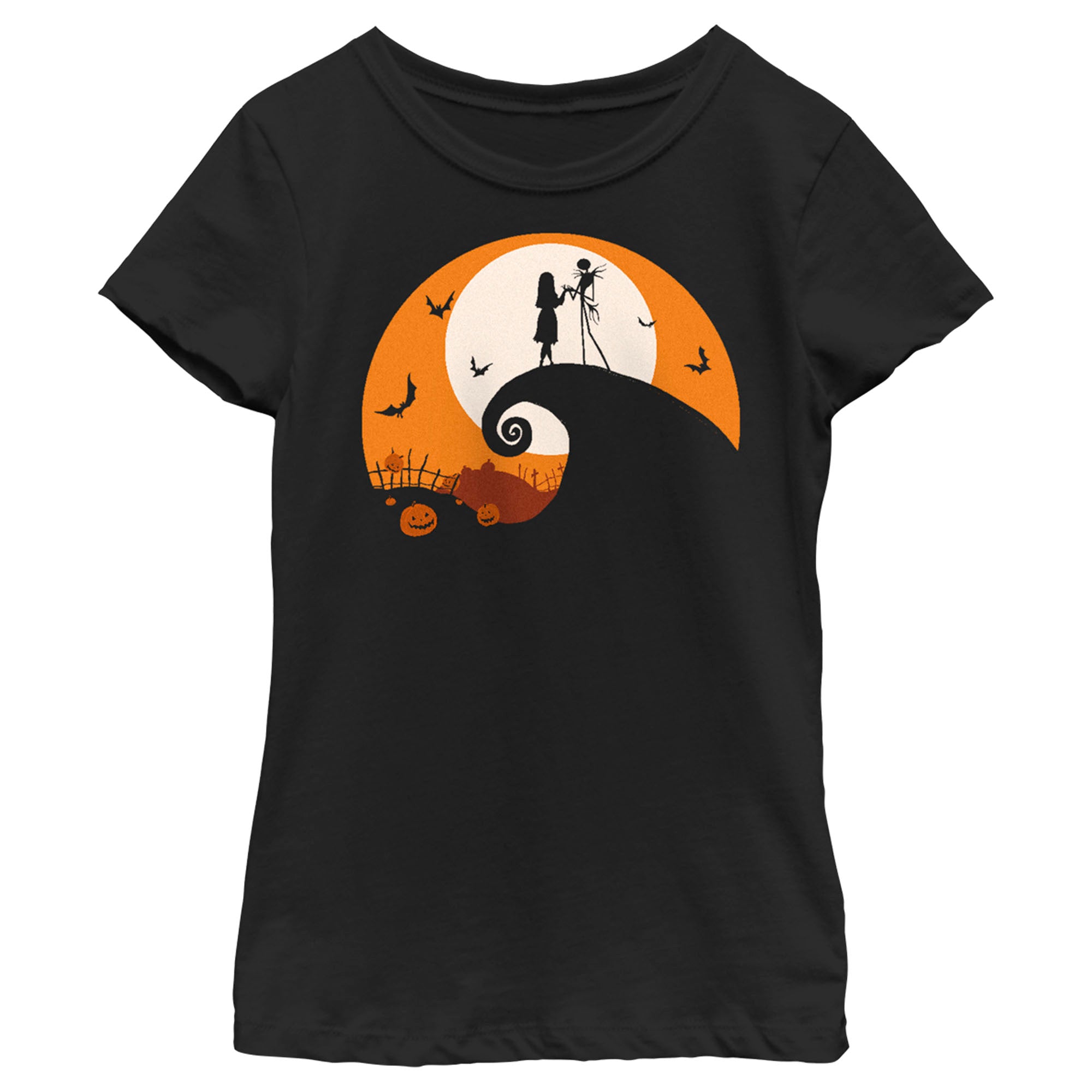 Girl’S The Nightmare Before Christmas Jack And Sally On Spiral Hill T-Shirt