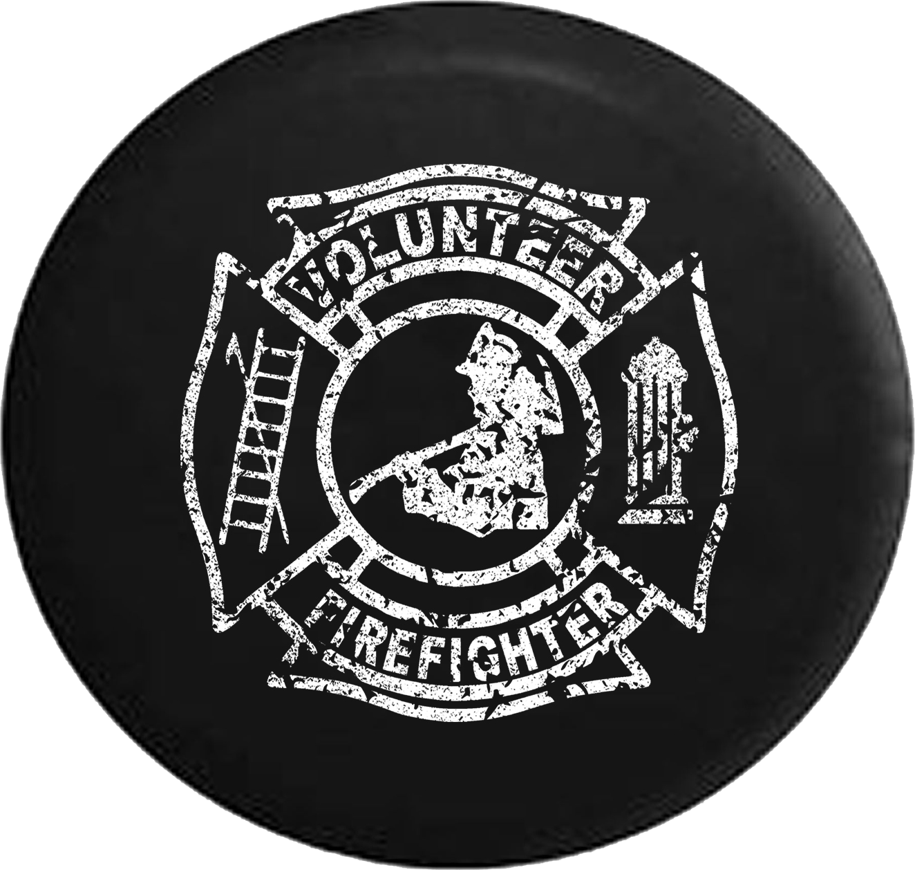 Distressed – Volunteer Firefighter Fire Dept Jeep Camper Spare Tire Cover S198