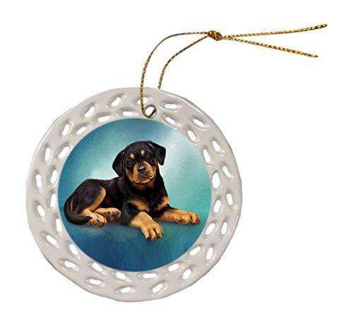 Rottweiler Puppy Ceramic Doily Ornament Dpor48083