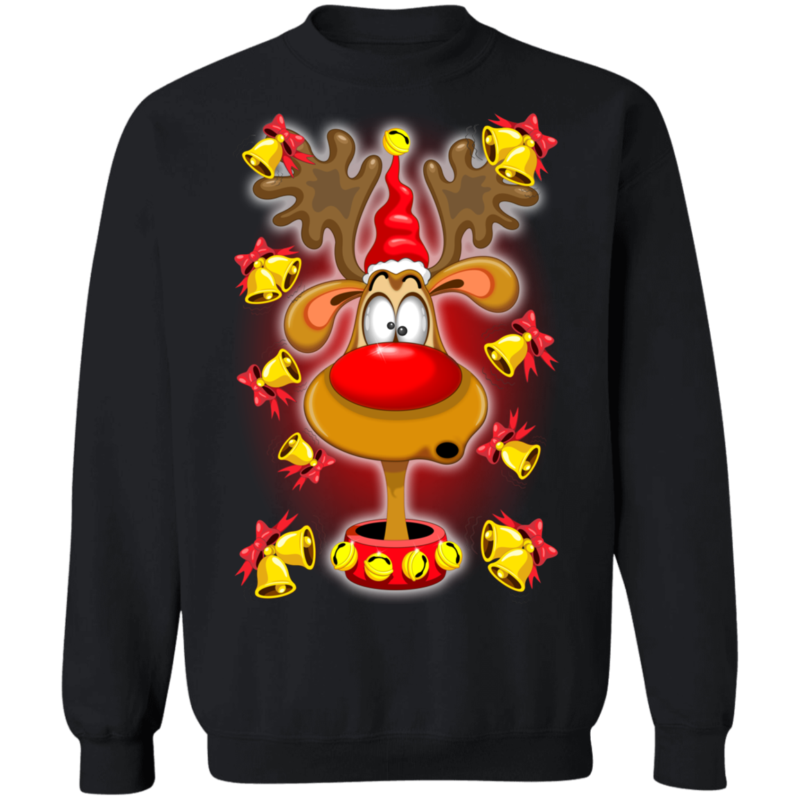 Reindeer Fun Christmas Cartoon With Bells Ugly Christmas Sweater
