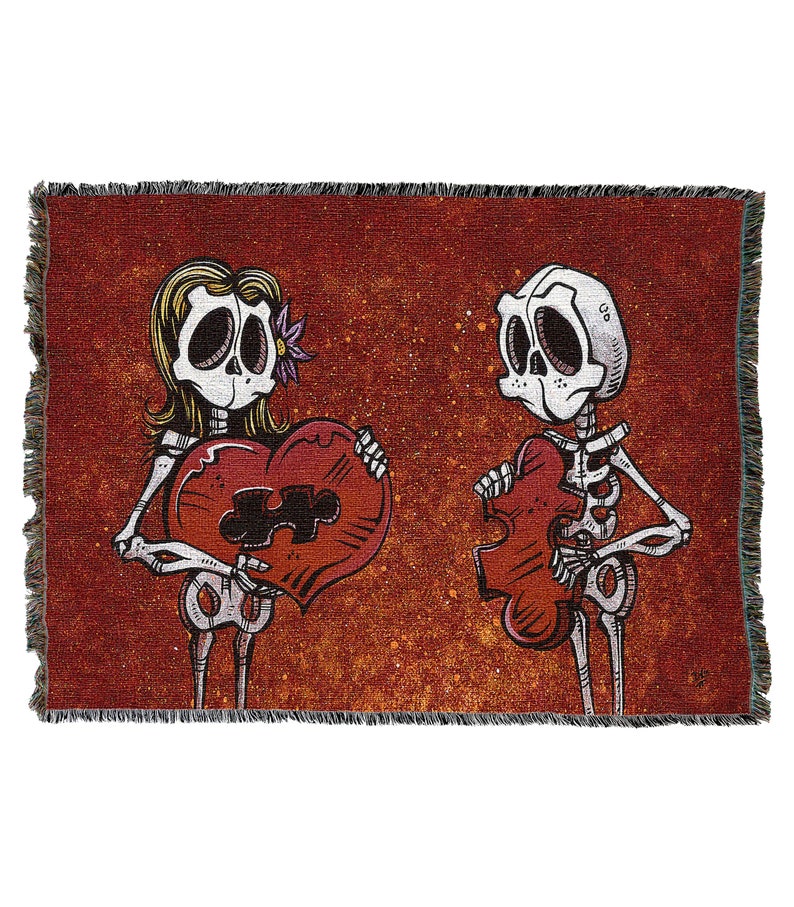 We Just Fit Skull Couple Vintage Retro Style Couch Sofa Blanket,  Woven Throw Blanket Home Decor