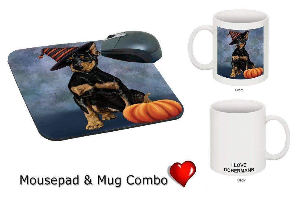 Christmas Happy Holidays Dobermann Puppy Wearing Witch Hat Mug & Mousepad Combo Gift Set Mmcg0620