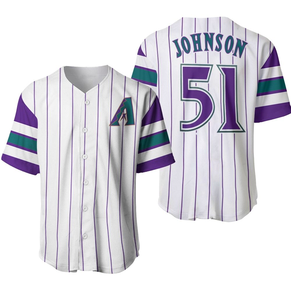 Arizona Diamondbacks Randy Johnson 51 MLB White Purple Jersey Inspired Style Baseball Jersey