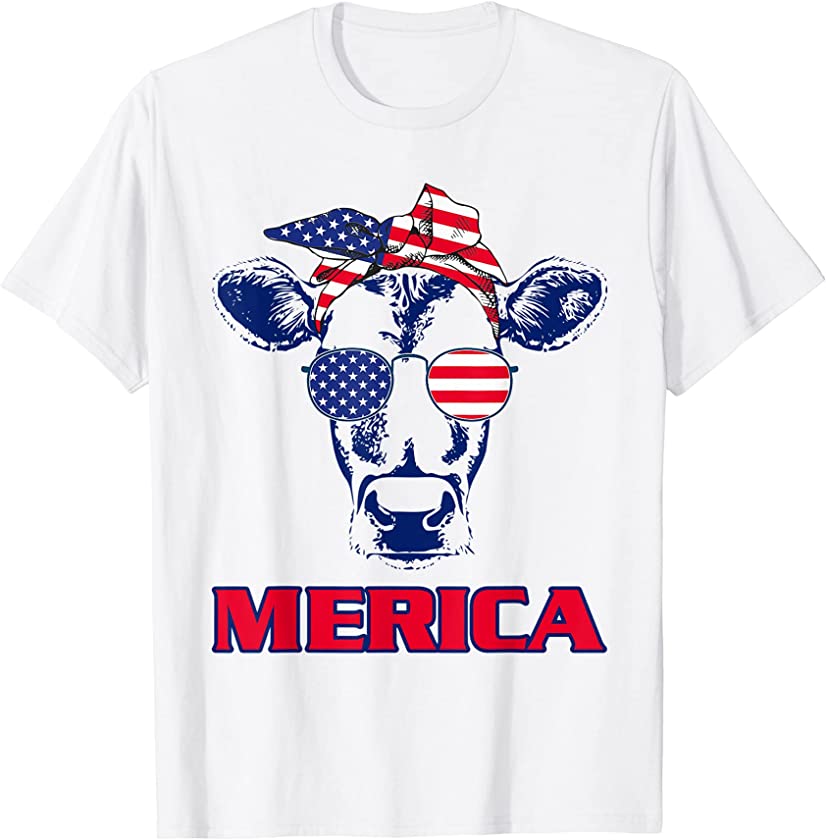 Vintage Patriot Cow 4th of July American Flag Merica T-Shirt