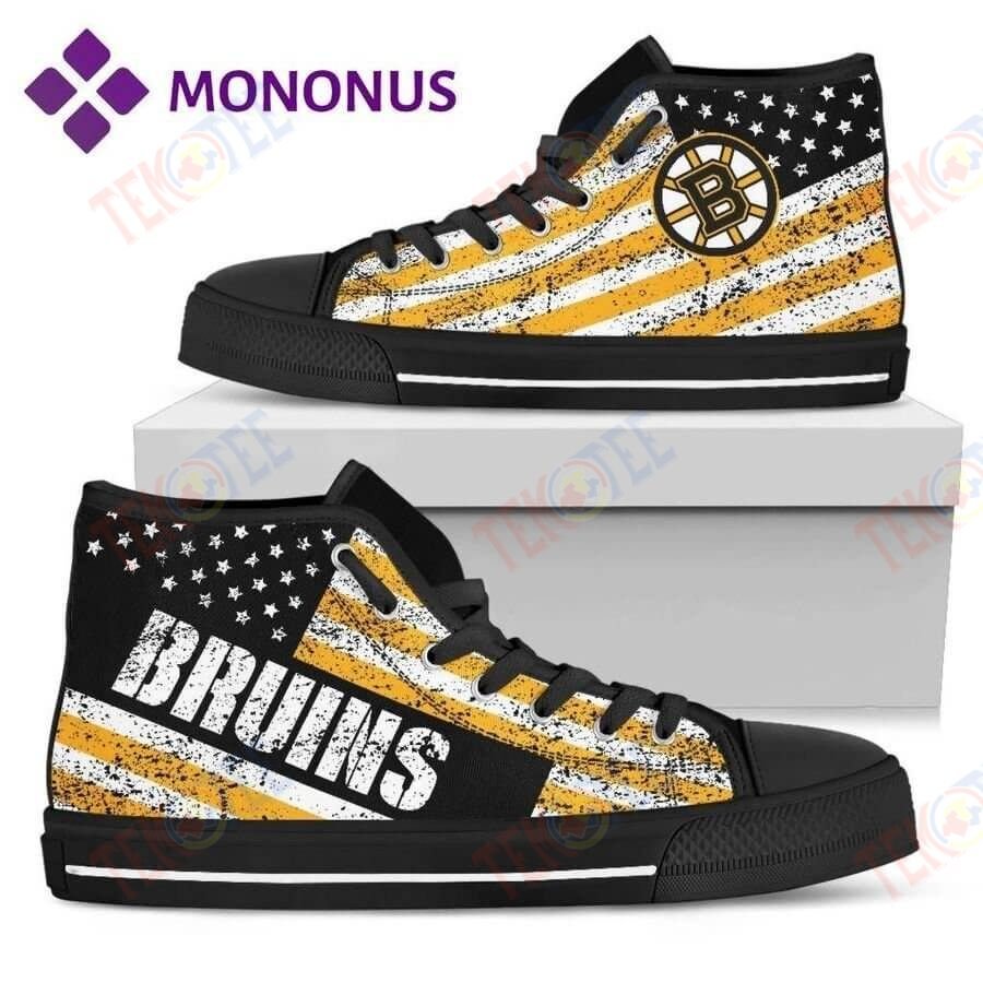 Mens Womens Vintage America Flag Boston Bruins High Top Shoes Black TMT666