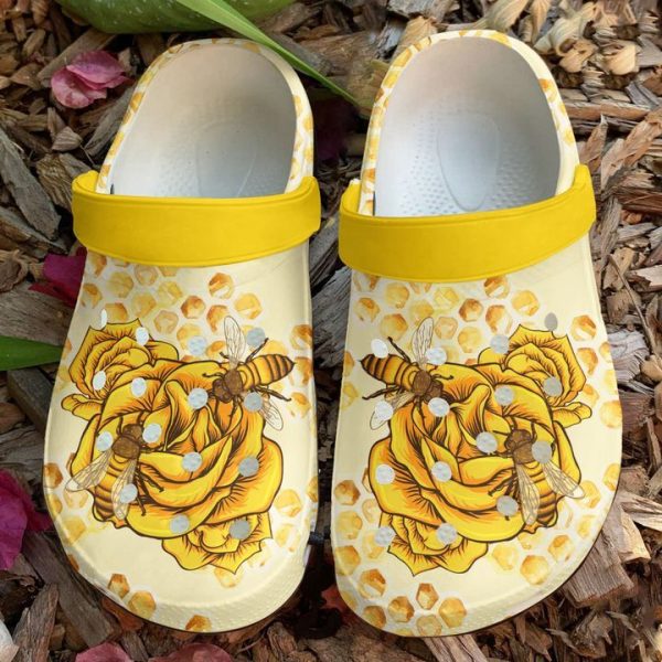 Bee Flowery Sku 280 Crocs Crocband Clog Comfortable For Mens Womens Classic Clog Water Shoes
