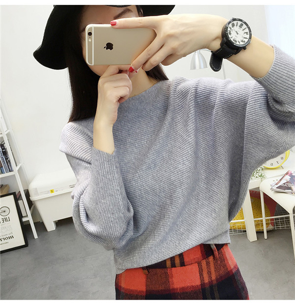 Autumn And Winter New Women Sweaters Bats Shirt Slash Neck Short Paragraph Female Knit Pullovers alx