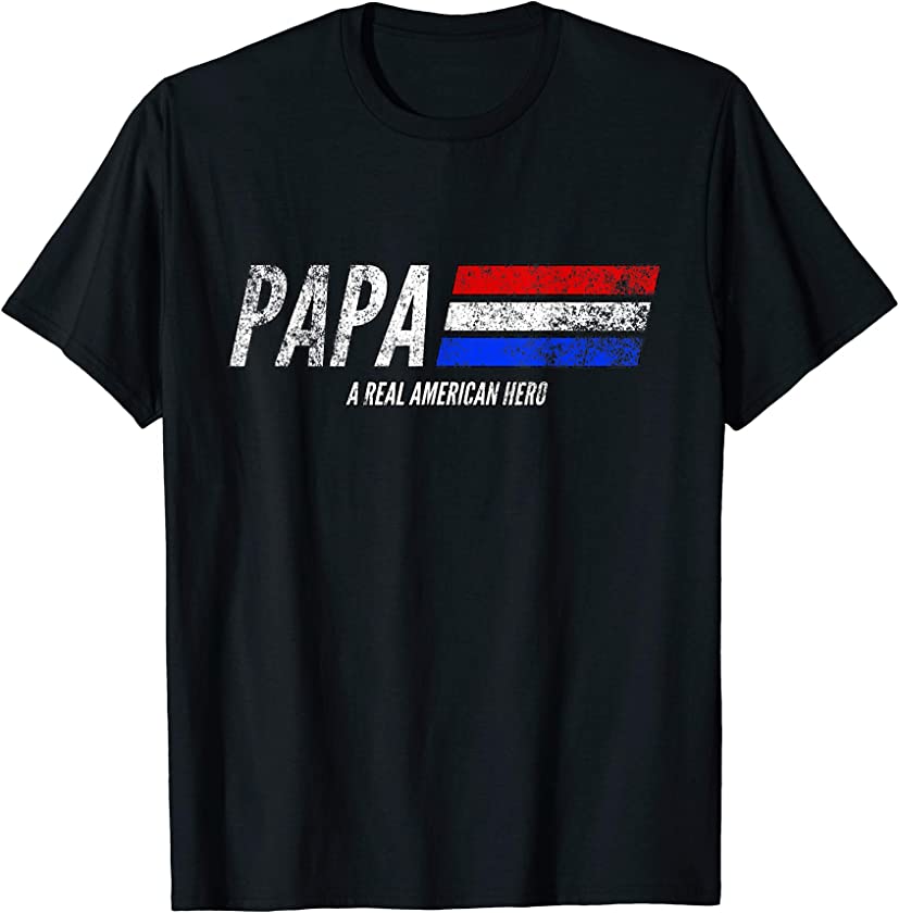 Vintage Papa A Real American Hero Distressed American Flag T-Shirt