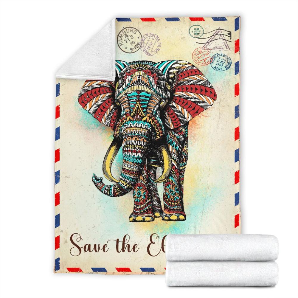 Animal Save The Elephant Lettter Fleece Blanket Family Gift Home Decor Bedding Couch Sofa Soft And Comfy Cozy