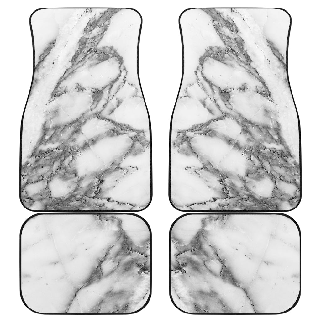 White Gray Marble Print Front And Back Car Floor Mats, Front Car Mat