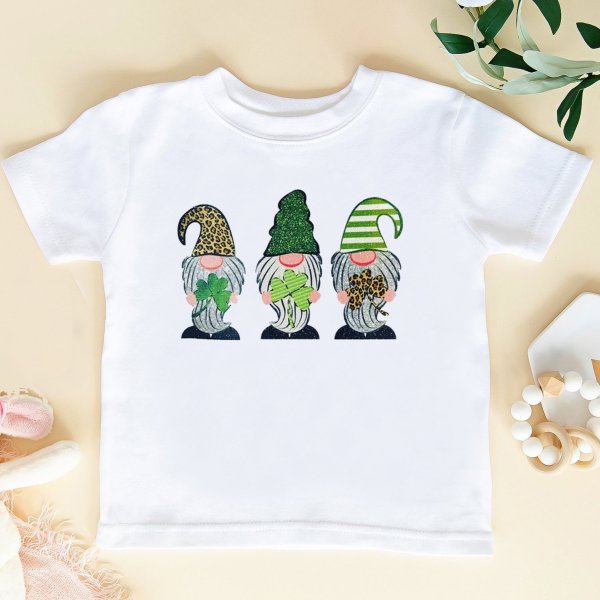 St Patricks Day Lucky 3 Gnome Leopard Kids Shirt – Gst