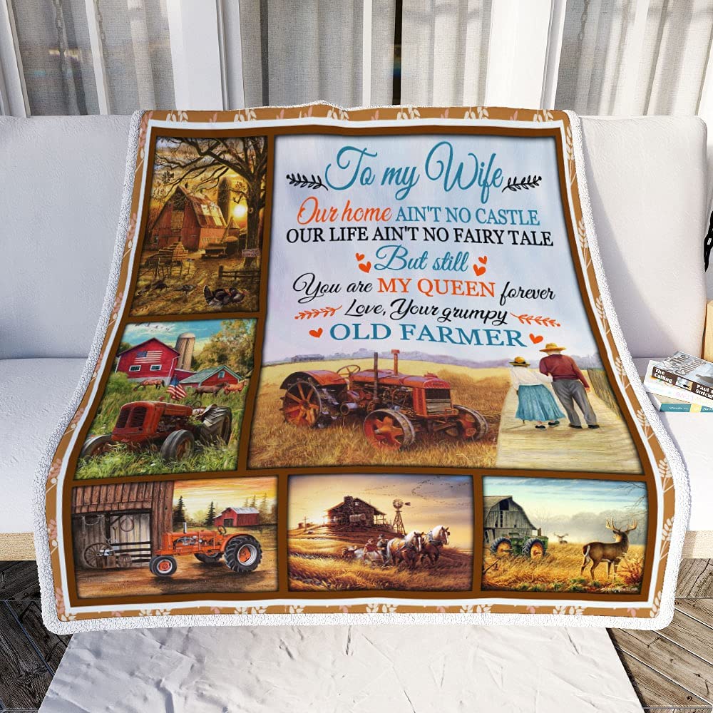 To My Wife, You Are My Queen Forever Farmer Sofa Throw Blanket Ultra Soft Bedspread Home Decor Warm Comfortable Blanket For Bed Couch Sofa Animal Lovers Kids Childrens Adults