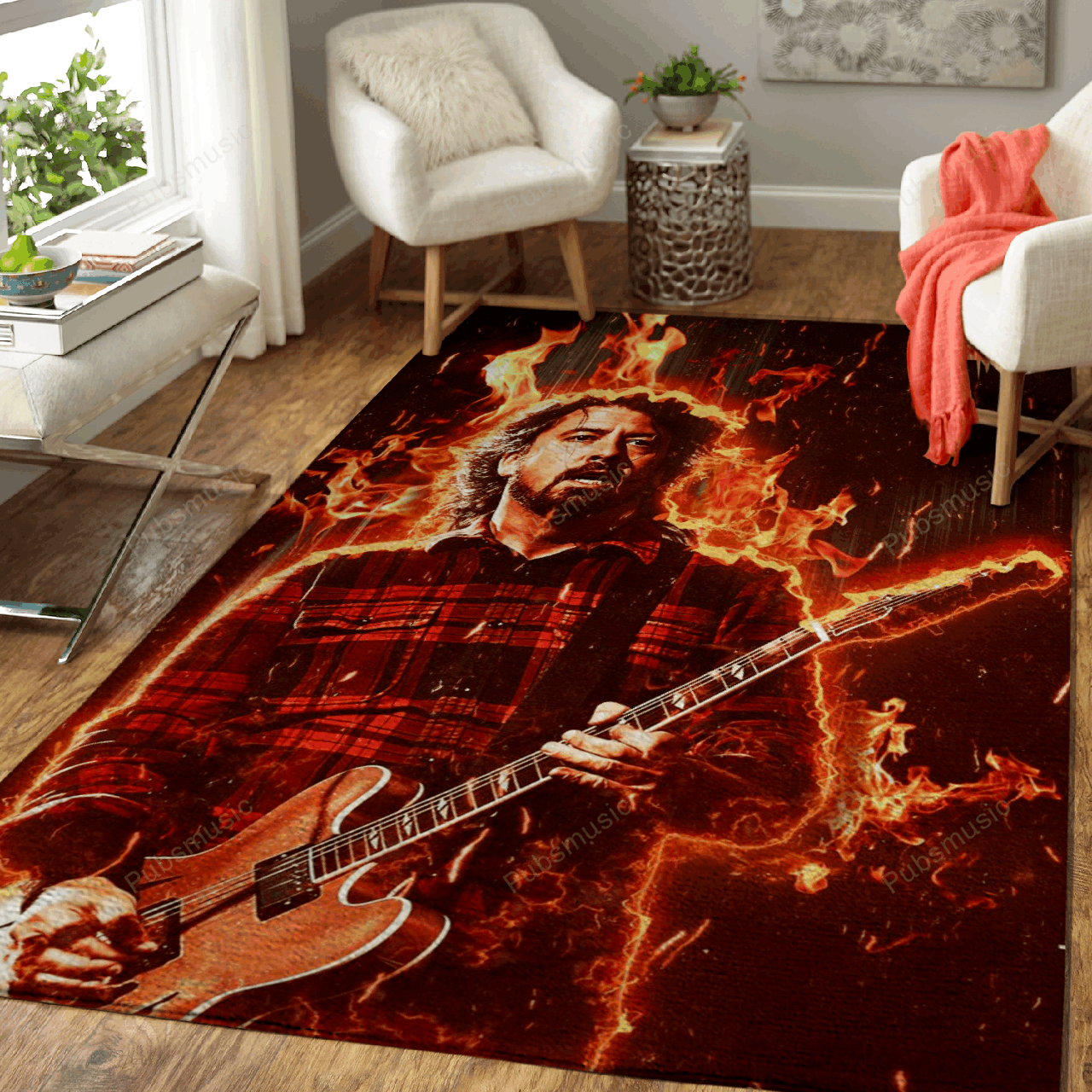dave grohl on fire – Burning Music Art For Fans Area Rug Carpet