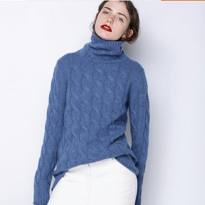 100% pure cashmere sweater women Turtleneck thick sweater 2022 winter twist pattern bottoming warm pullover pull femme hiver alx