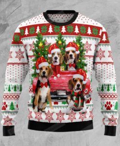 Beagle Red Truck Ugly Christmas Sweater, All Over Print Sweatshirt