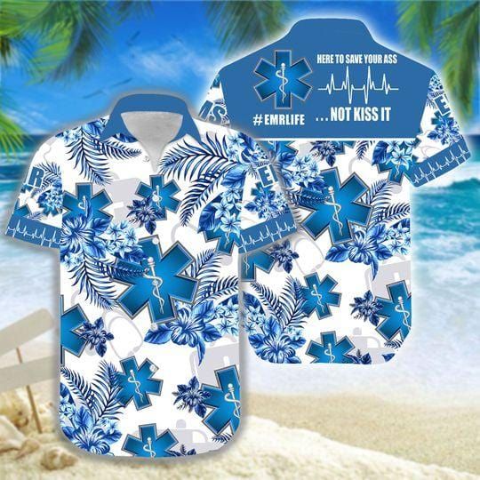 Emr Here To Save Your As Not Kiss It Blue White Unisex Hawaii Shirts Beach Shorts Ha80700