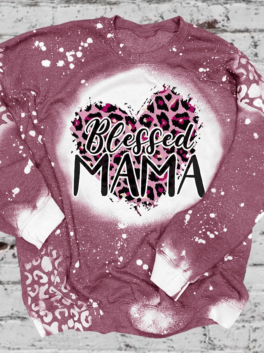 Thanksgiving Gifts Blessed Mama Leopard Pattern Pink Bleached Shirt Long Sleeve Shirt Hg