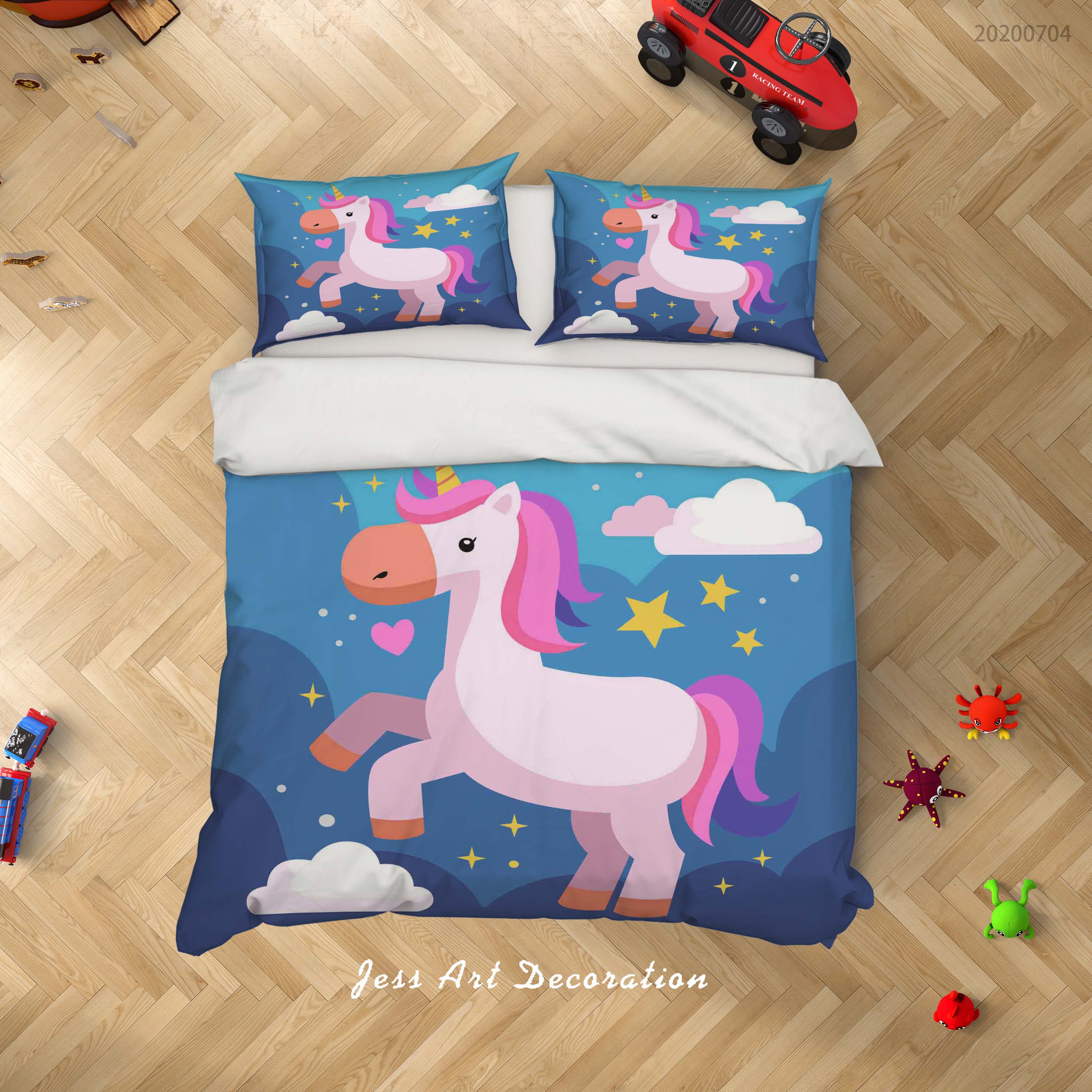 3D Blue Stars Unicorn Quilt Cover Set Bedding Set Duvet Cover Pillowcases Sf185