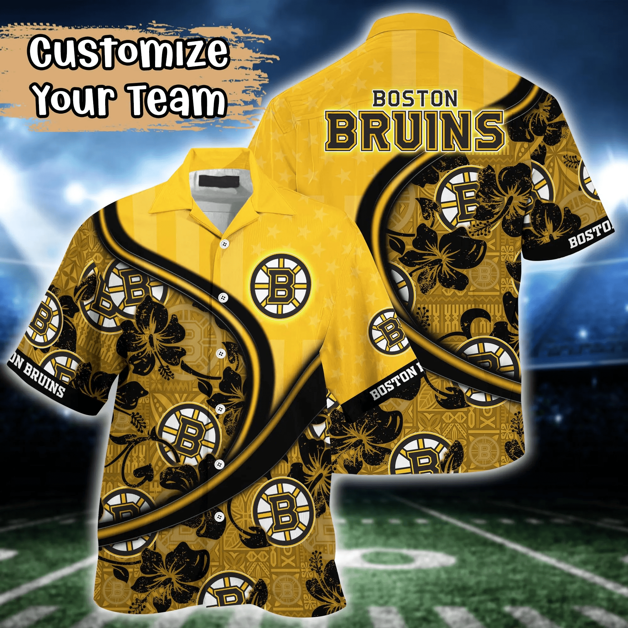 Boston Bruins Nhl Us Flag Hawaiian Shirt Custom Summer Aloha Shirt