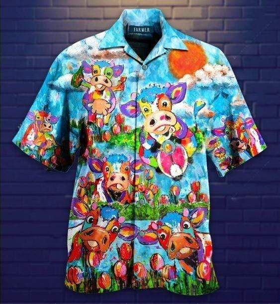 Hawaii Aloha Shirts Cows Play Ha46146