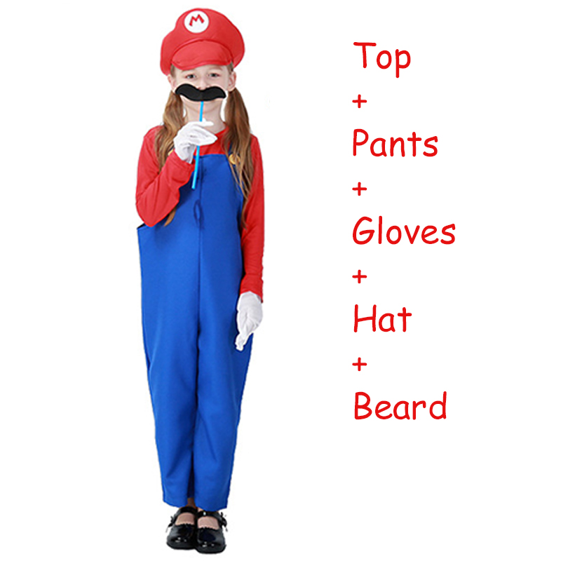 Super Bros Luigi Plumber Hats Beard Suit Cosplay Costume Halloween Party Fancy Dress Parent-child Adult Kids Women alx