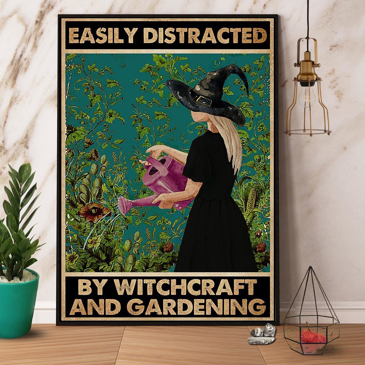 Witchcraft Easily Distracted By Witchcraft And Gardening Vintage  Poster No Frame Matte Canvas