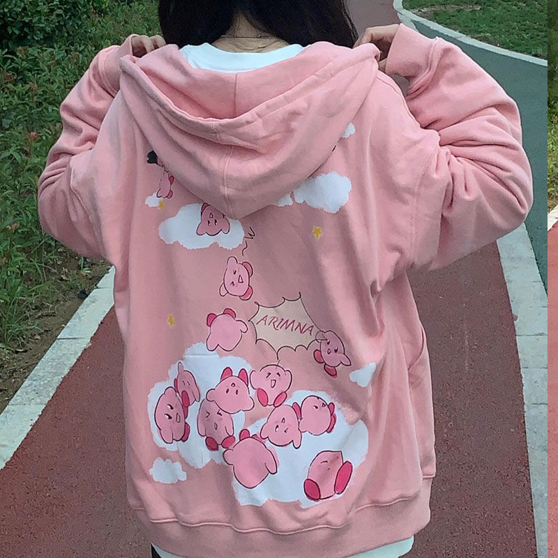 Cute cartoon jacket loose wild Harajuku hoodie autumn kawaii hoodie cardigan women casual oversized jacket zipper pink top women alx