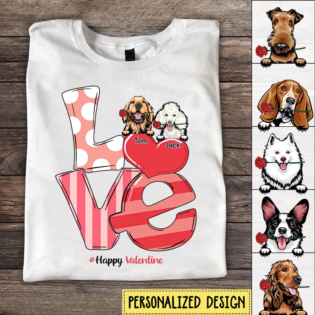 Dog Mom Happy Valentine’S Day Puppy With Rose Custom Breed Sweet Gift For Fur Mama Tshirt Hld14Jan22Sh1