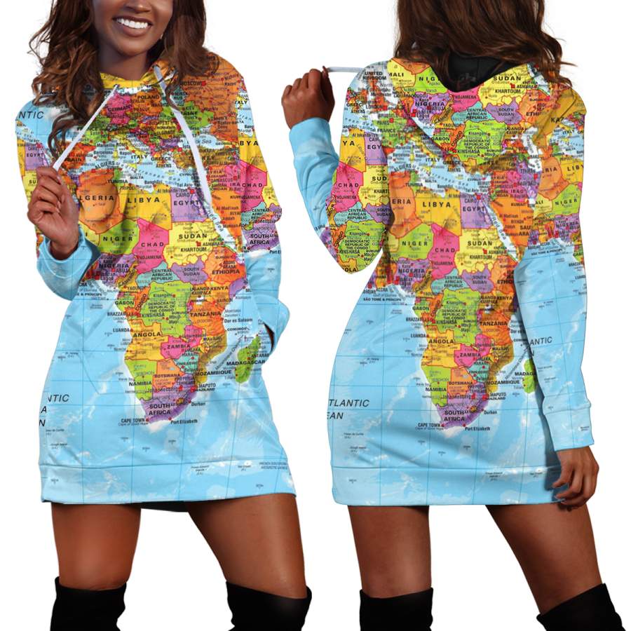 Africa Map Pullover Hoodie Dress