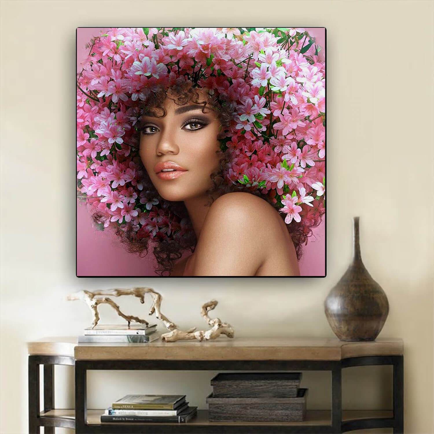 African American Canvas Wall Art Flower Hair Girl With Afro Afrocentric Living Room Decor