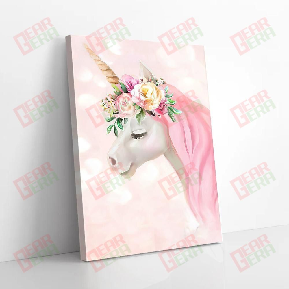 Best Canvas Prints Unicorn Smile Full Pink Printing Flower Unicorn Canvas Appealing Canvas Home Decoration