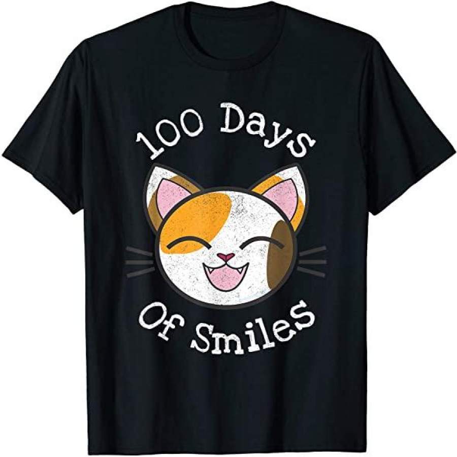 100 Days Of School Shirt 100 Days Of School Shirt For Girls Kitten Cat Whiskers Smile T-Shirt Custom T Shirts Add Name Black Kids Toddler Adult Size S To 5Xl