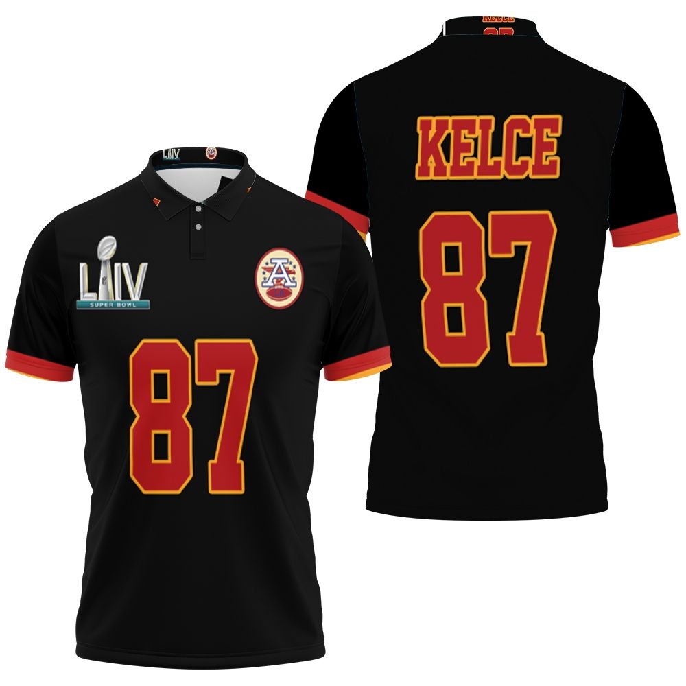 Travis Kelce 87 Kansas City Chiefs Black Jersey Inspired Style 3D All Over Print Polo Shirt